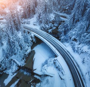 Aerial view of bridge, river