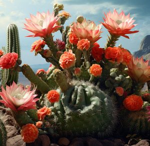 Blooming cacti flowers adorning the