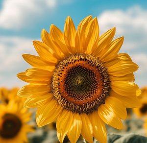 Summer sunflower on the field