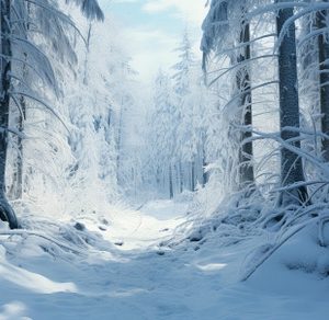 Snowy path winding through a frozen
