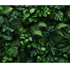 Lush tropical foliage wall featuring