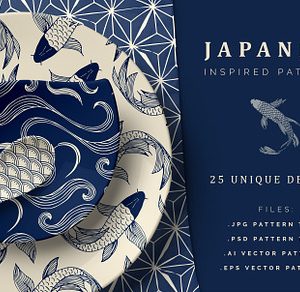 Japanese Patterns Vector Handdrawn