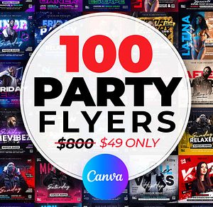 100 Party Flyers Bundle Canva 4x4