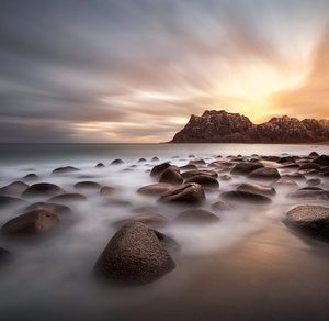 Magical sunset stock photo containing norway and lofoten